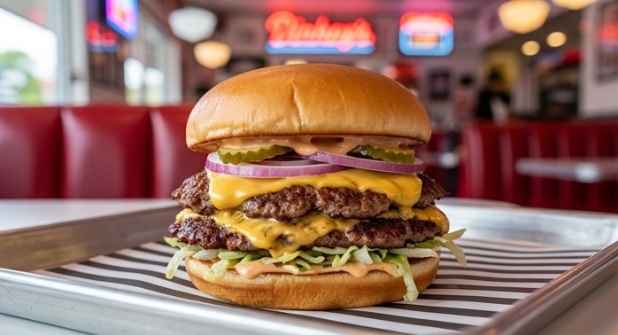 Diner Clásica: doble smash burger con queso americano