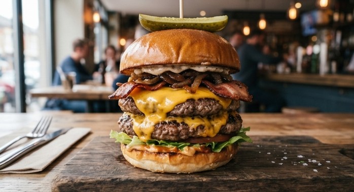 Smokehouse: hamburguesa con tocino y cebolla caramelizada