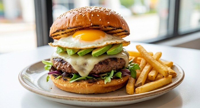 Sunrise: hamburguesa con huevo frito y aguacate